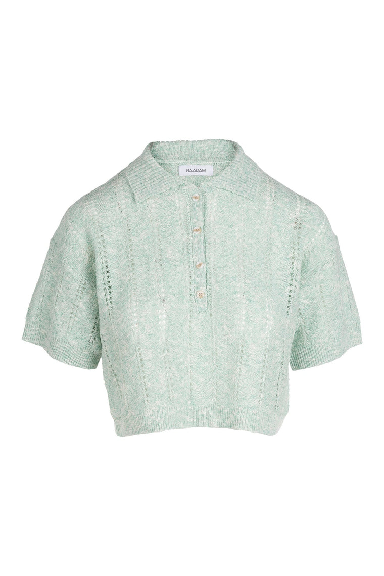 Cotton Silk Pointelle Polo in Mint