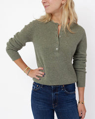 Cashmere Waffle Henley in Leaf Heather