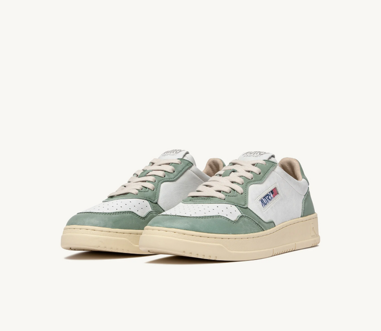 Medalist Low in White and Green Washed Goatskin