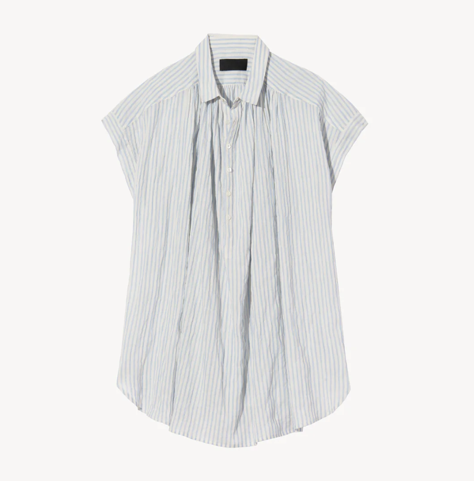 Normandy Blouse in Ivory/Blue Stripes