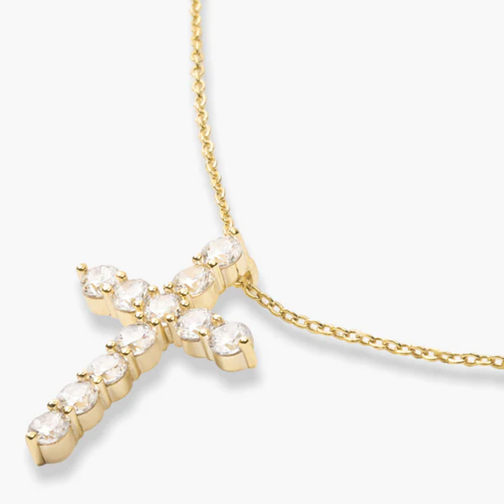 "Oh She Fancy" Small Cross Pendant in Gold/White Diamondettes