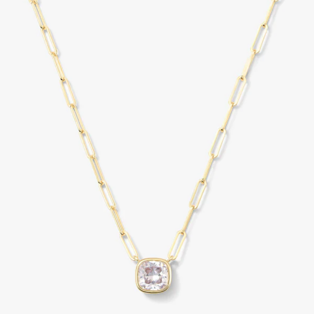 Baby Samantha Single Cushion Necklace in Gold/White Diamondettes