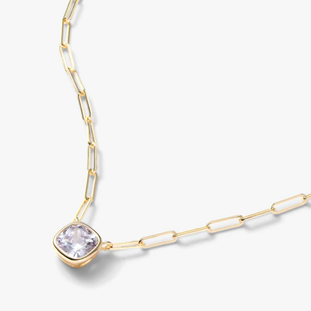 Baby Samantha Single Cushion Necklace in Gold/White Diamondettes