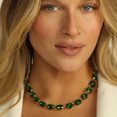 She's A Gem Tennis Necklace in Gold/Emerald