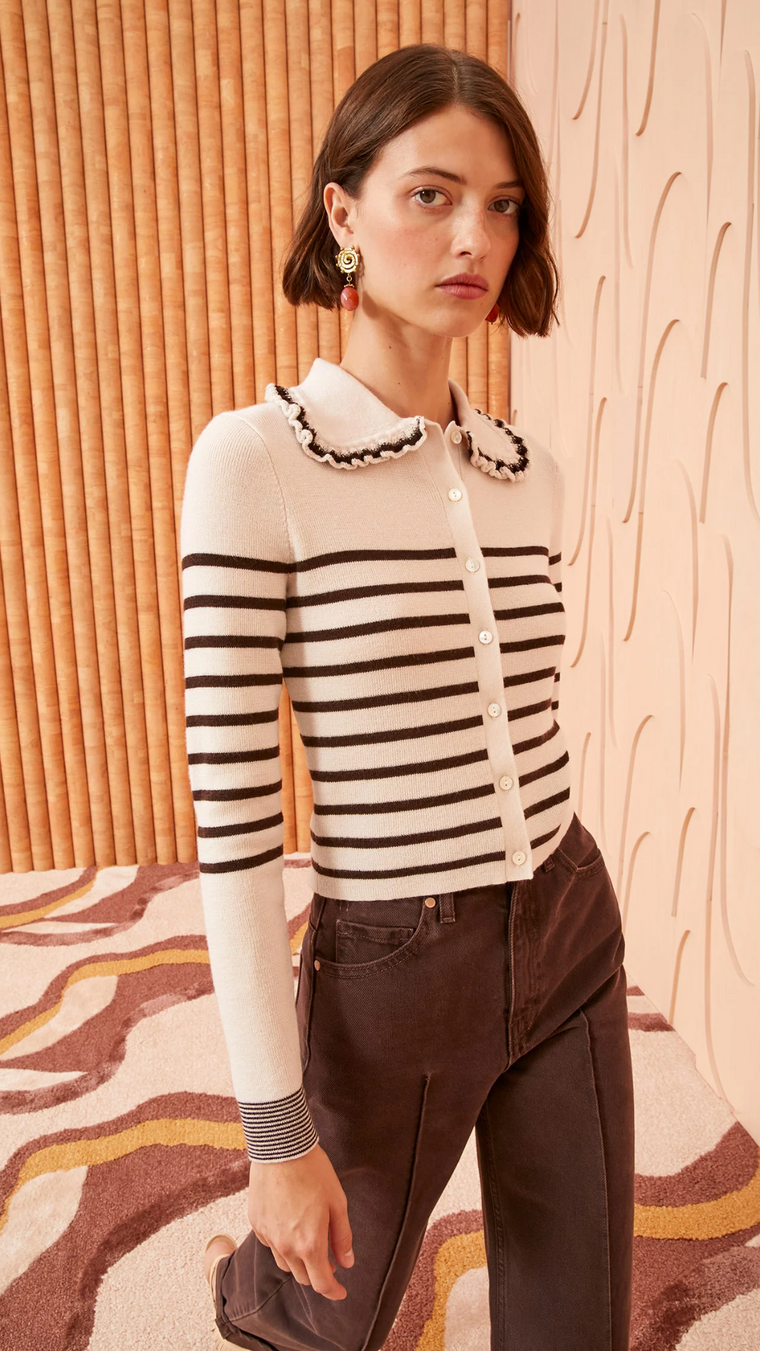 Faustine Cardigan in Espresso Stripe