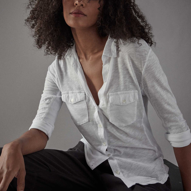 Contrast Panel Shirt in White