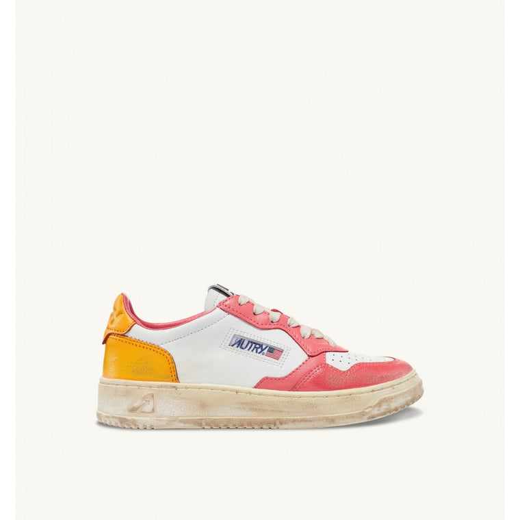 Super Vintage Low Leather in White/Pink/Marigold