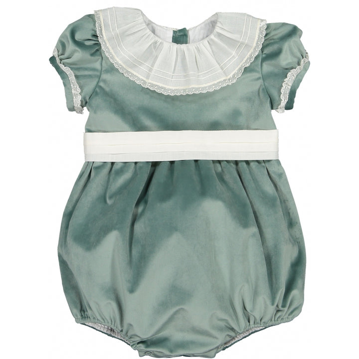 Forest Velvet Romper in Green