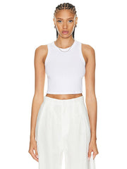 Silk Knit Crop Bold Sheath Tank in White