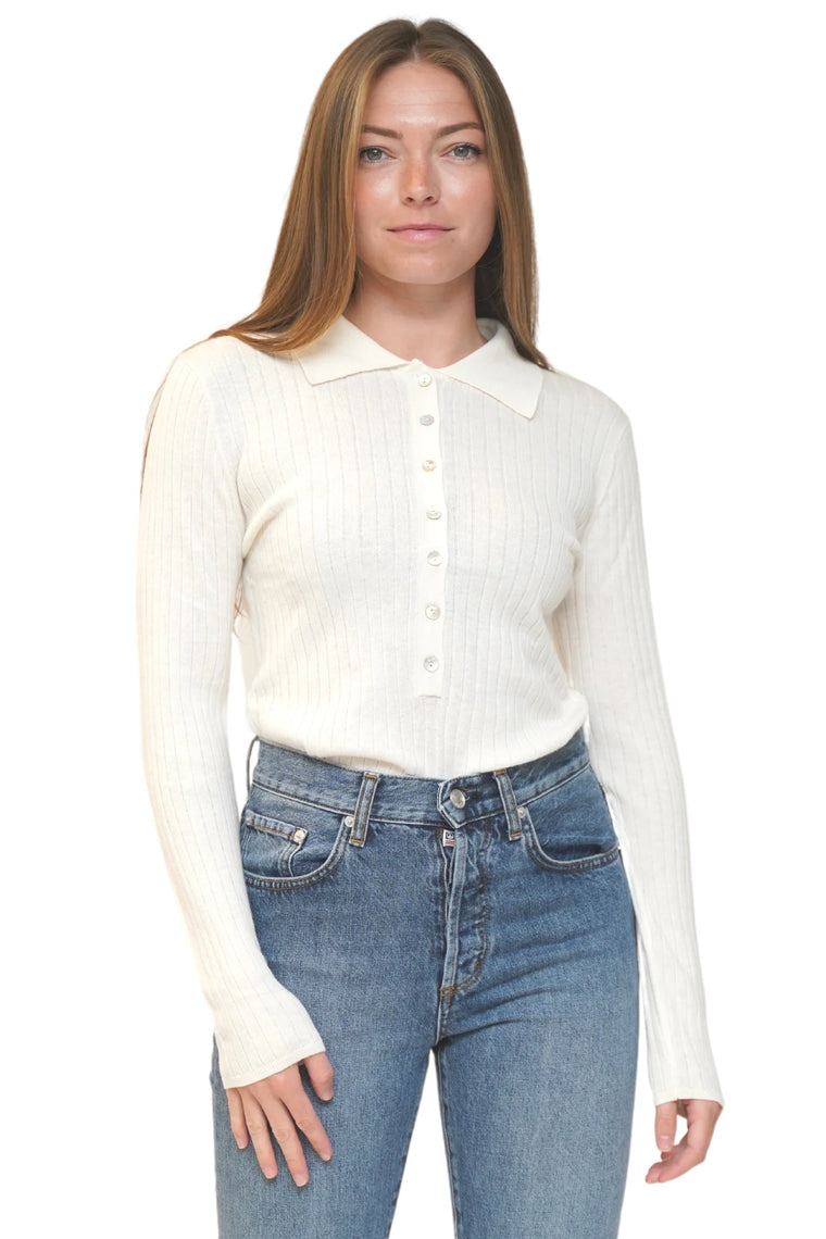 Adela Ribbed Polo in White