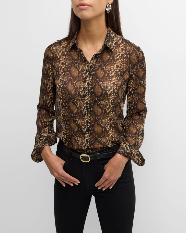 Gaia Slim Shirt in Beige Python