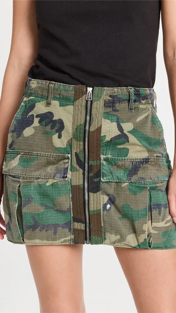 Upcycle Cargo Skirt in Olive Camo