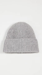 Cashmere Luxe Ribbed Beanie in Grey Heather